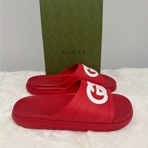 Sold!!! Gucci Bold Red Slides with Logo